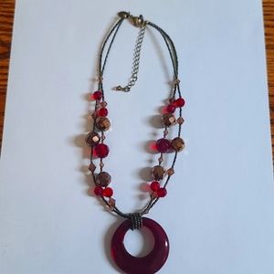 Lia Sophia Red Cinnabar Double Strand Beaded Necklace